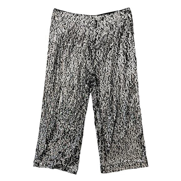 Maeve Anthropologie Colette Cropped Wide-Leg Sequin Pants Silver Size 32 Party - Picture 8 of 11